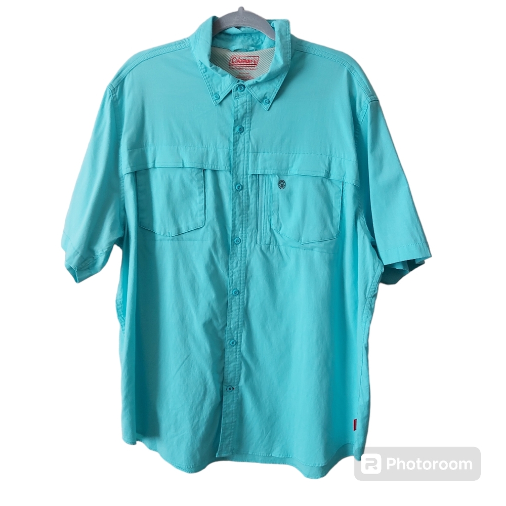 *Coleman Women's Outdoor Hiking Fishing Short Sleeve Button Down Shirt Turquoise